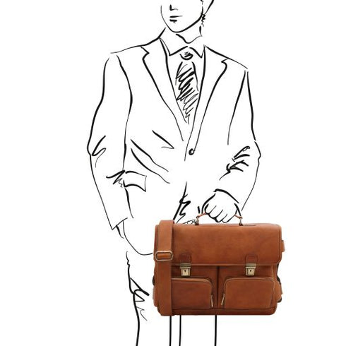 Ventimiglia - Leather multi compartment TL SMART briefcase with front pockets